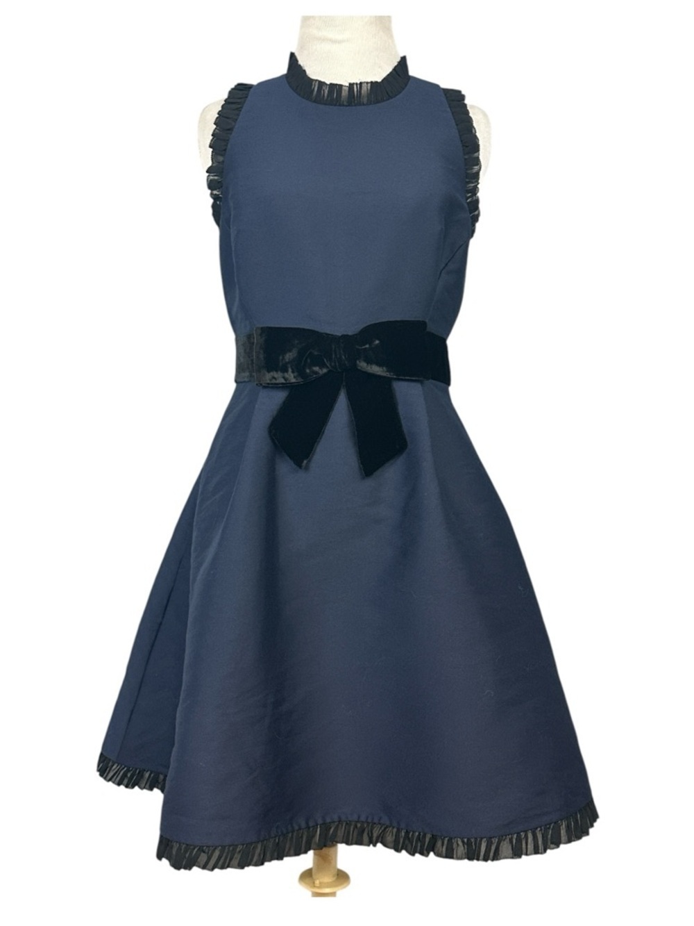 Kate Spade Velvet Bow Fit and Flare Silk Blend Dress Size 2 Navy/Black